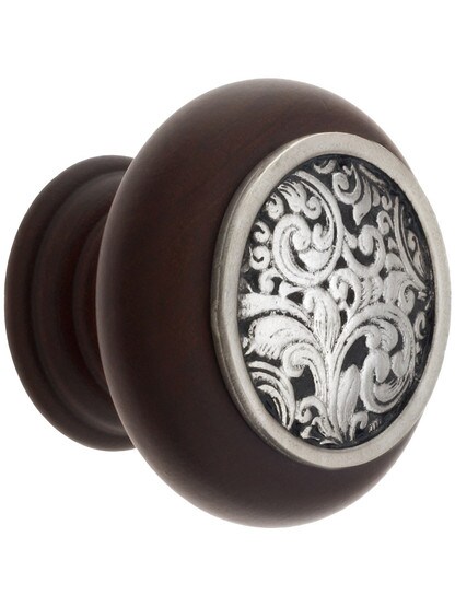 1 1/2 inch Diameter Saddleworth Knob in Dark Walnut/Brite Nickel.